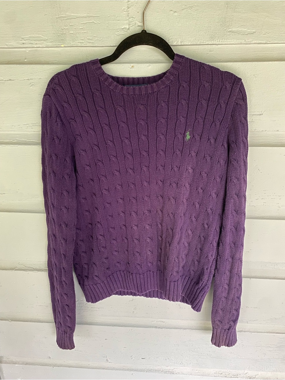 Ralph Lauren Cotton Purple Cable Knit Crewneck Sweater Large
